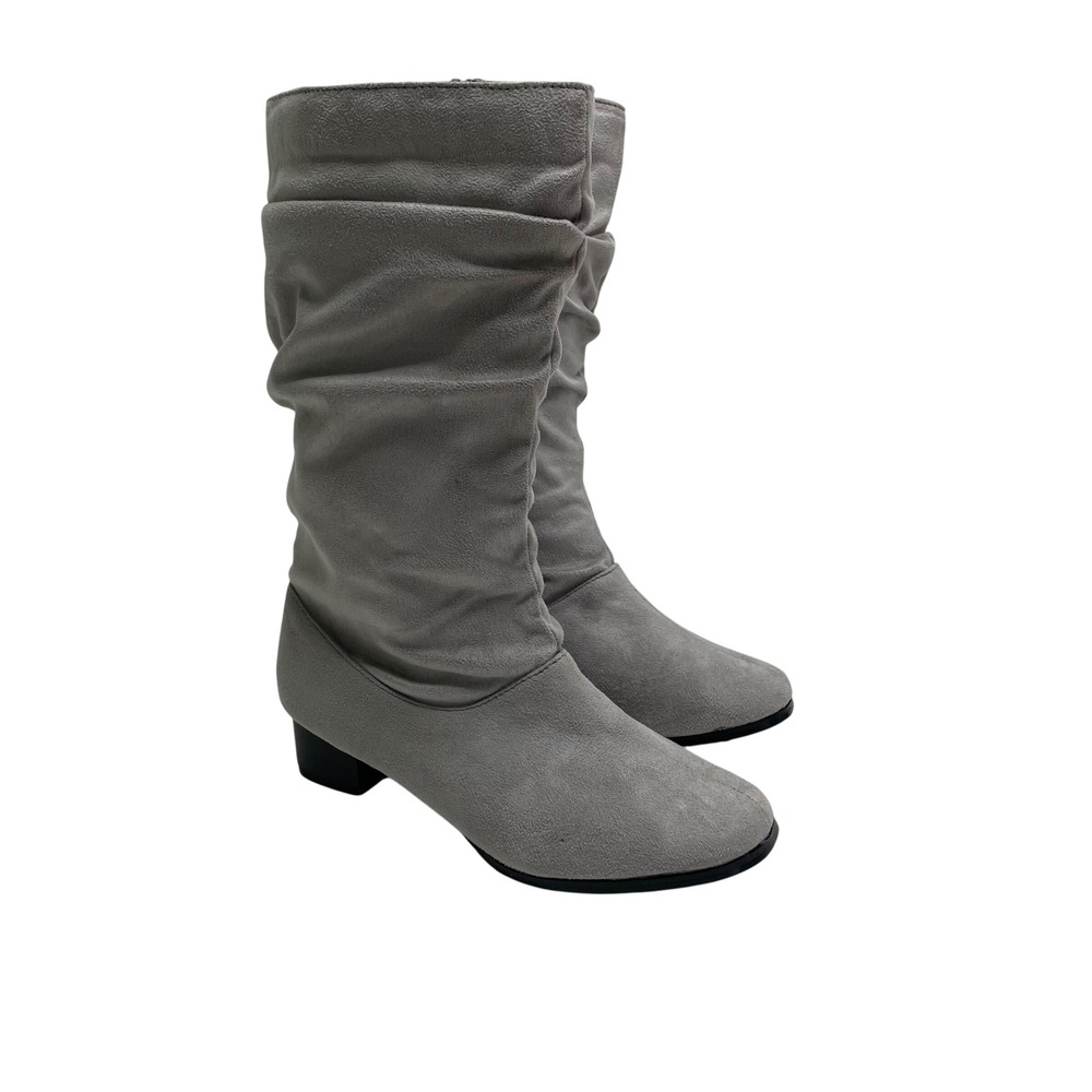 Classique Womens Grey Faux Suede Slouch Mid-Calf Boots Block Heel 9M Cowgirl
